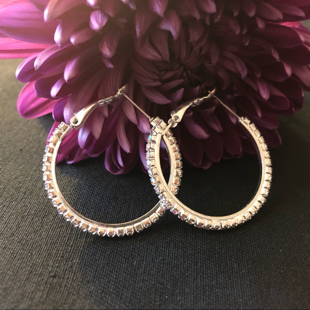 Silver / Multicolored Stones - Loop Earrings
